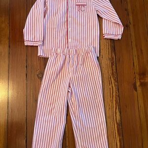 Petite Plume Kid's Twill Pajama Set in Antique Red Ticking size 7